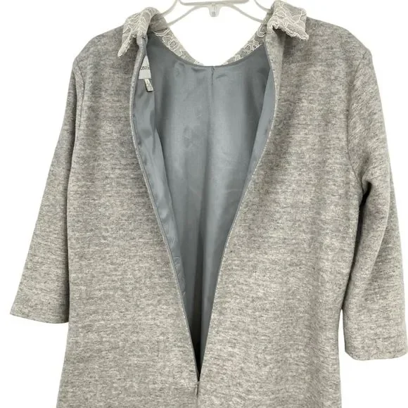 Anthropologie Leonor Silva Etain Dress Gray 3/4 Sleeves Lace Collar Women Large - Picture 7 of 16